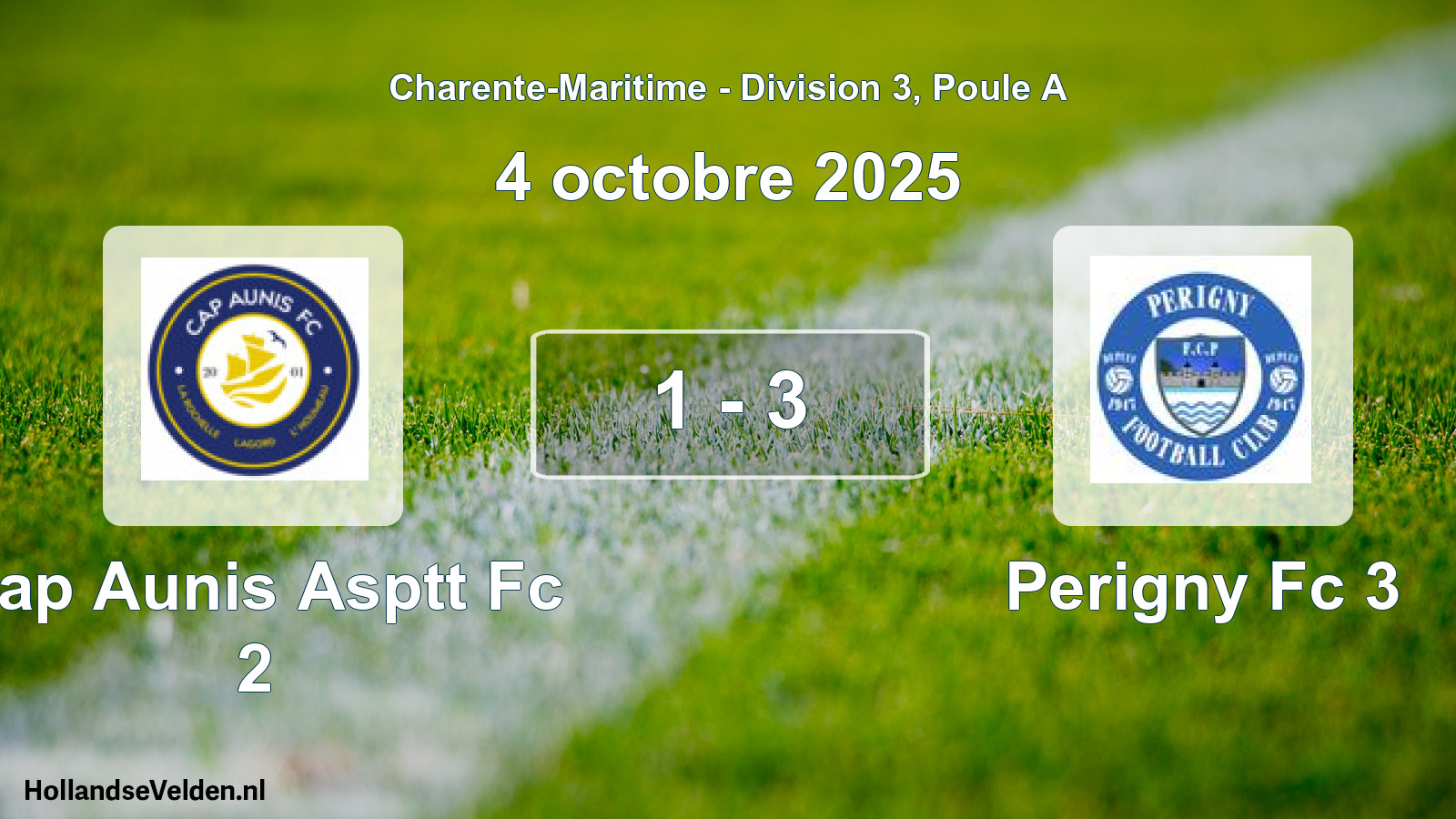 Gespeelde wedstrijd: Cap Aunis Asptt Fc 2 - Perigny Fc 3 1 - 3 (4 octobre 2025)