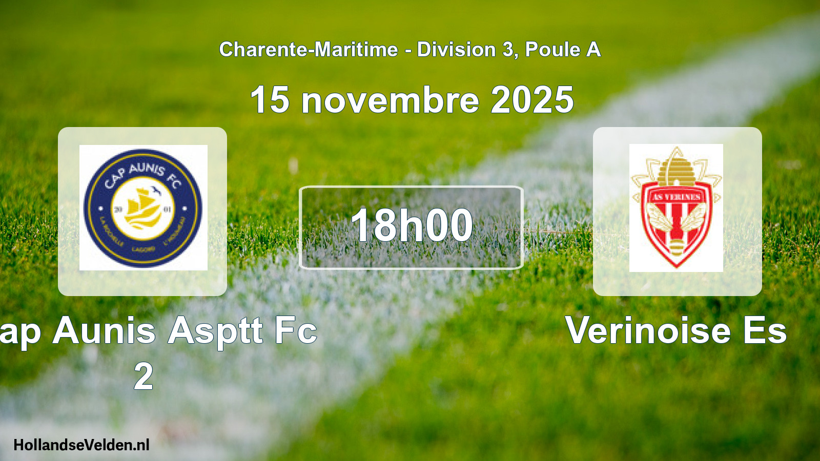 Geplande wedstrijd: Cap Aunis Asptt Fc 2 - Verinoise Es (15 novembre 2025)