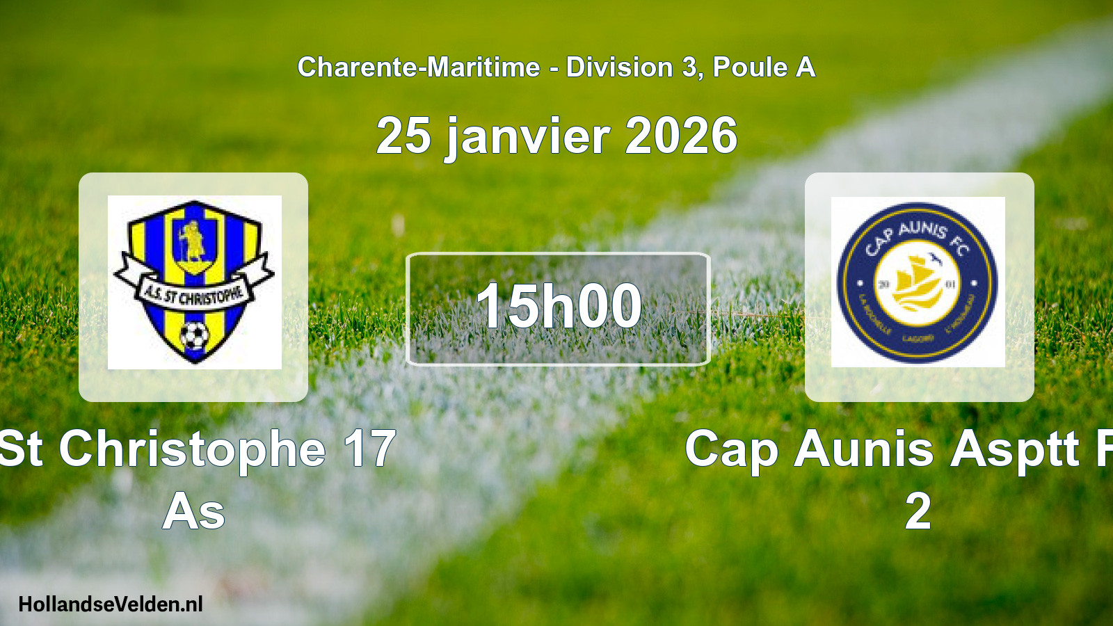 Geplande wedstrijd: St Christophe 17 As - Cap Aunis Asptt Fc 2 (25 janvier 2026)