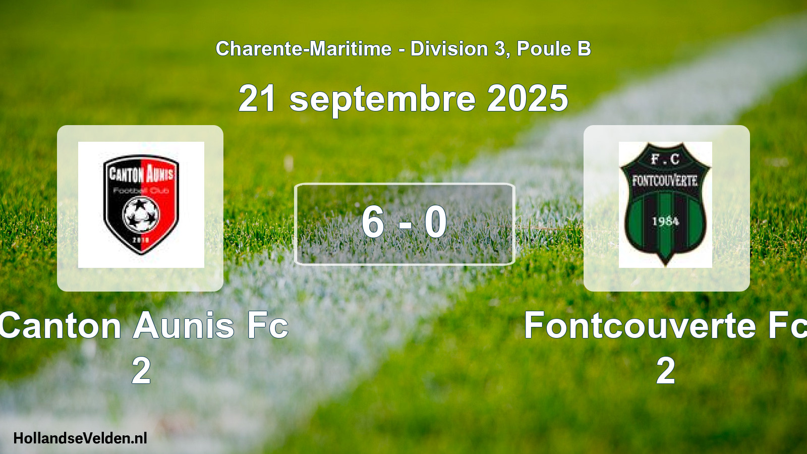 Gespeelde wedstrijd: Canton Aunis Fc 2 - Fontcouverte Fc 2 6 - 0 (21 september 2025)