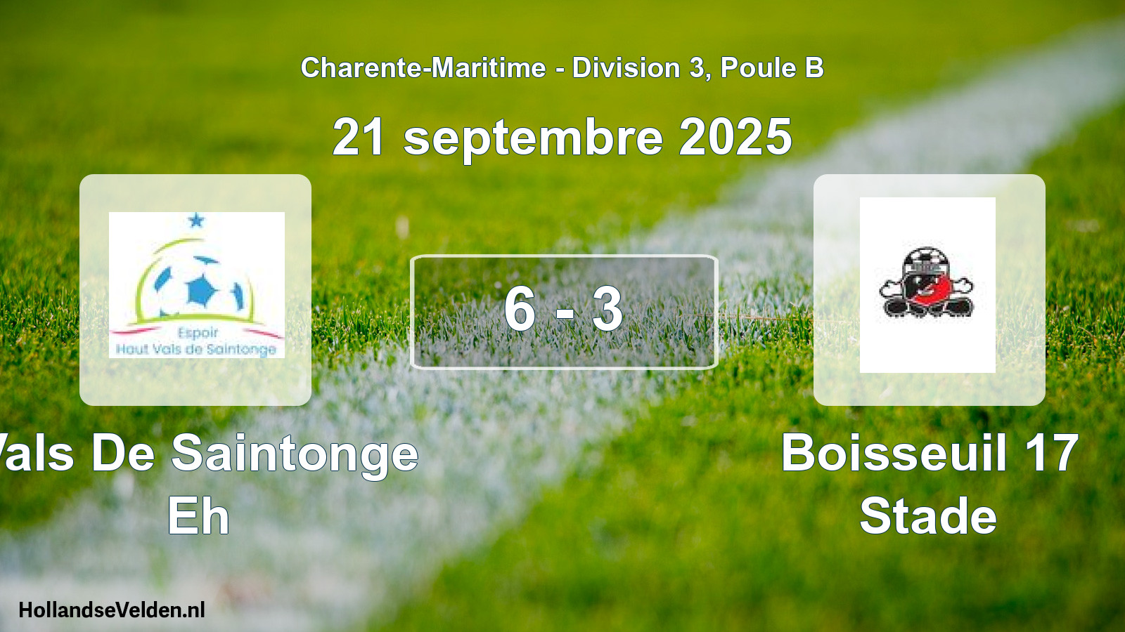 Gespeelde wedstrijd: Vals De Saintonge Eh - Boisseuil 17 Stade 6 - 3 (21 septembre 2025)