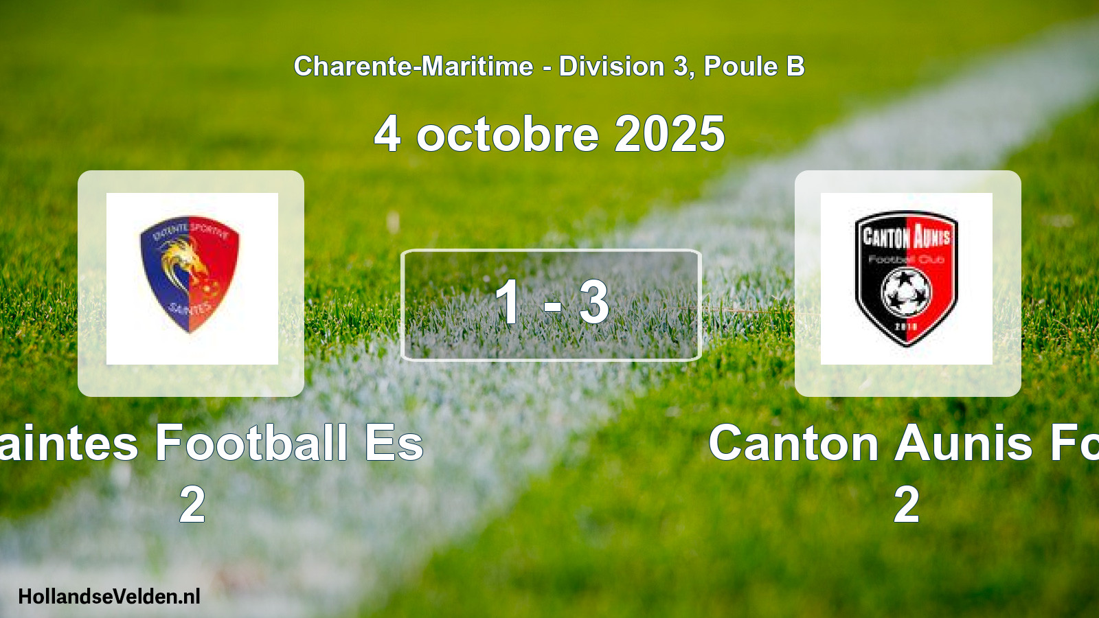 Gespeelde wedstrijd: Saintes Football Es 2 - Canton Aunis Fc 2 1 - 3 (4 octobre 2025)