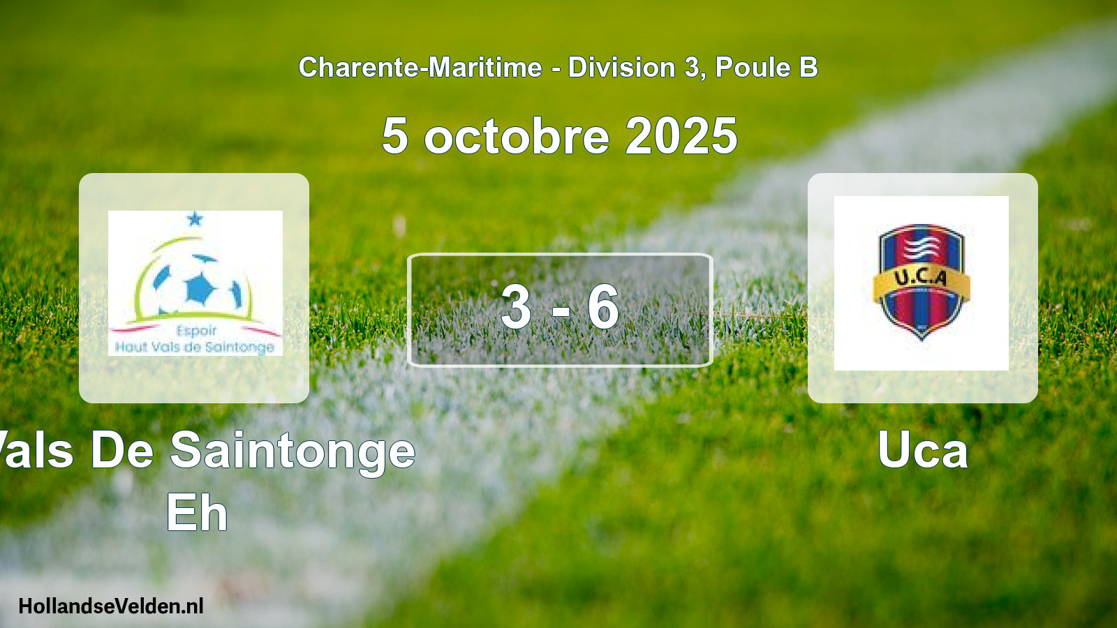 Gespeelde wedstrijd: Vals De Saintonge Eh - Uca 3 - 6 (5 octobre 2025)
