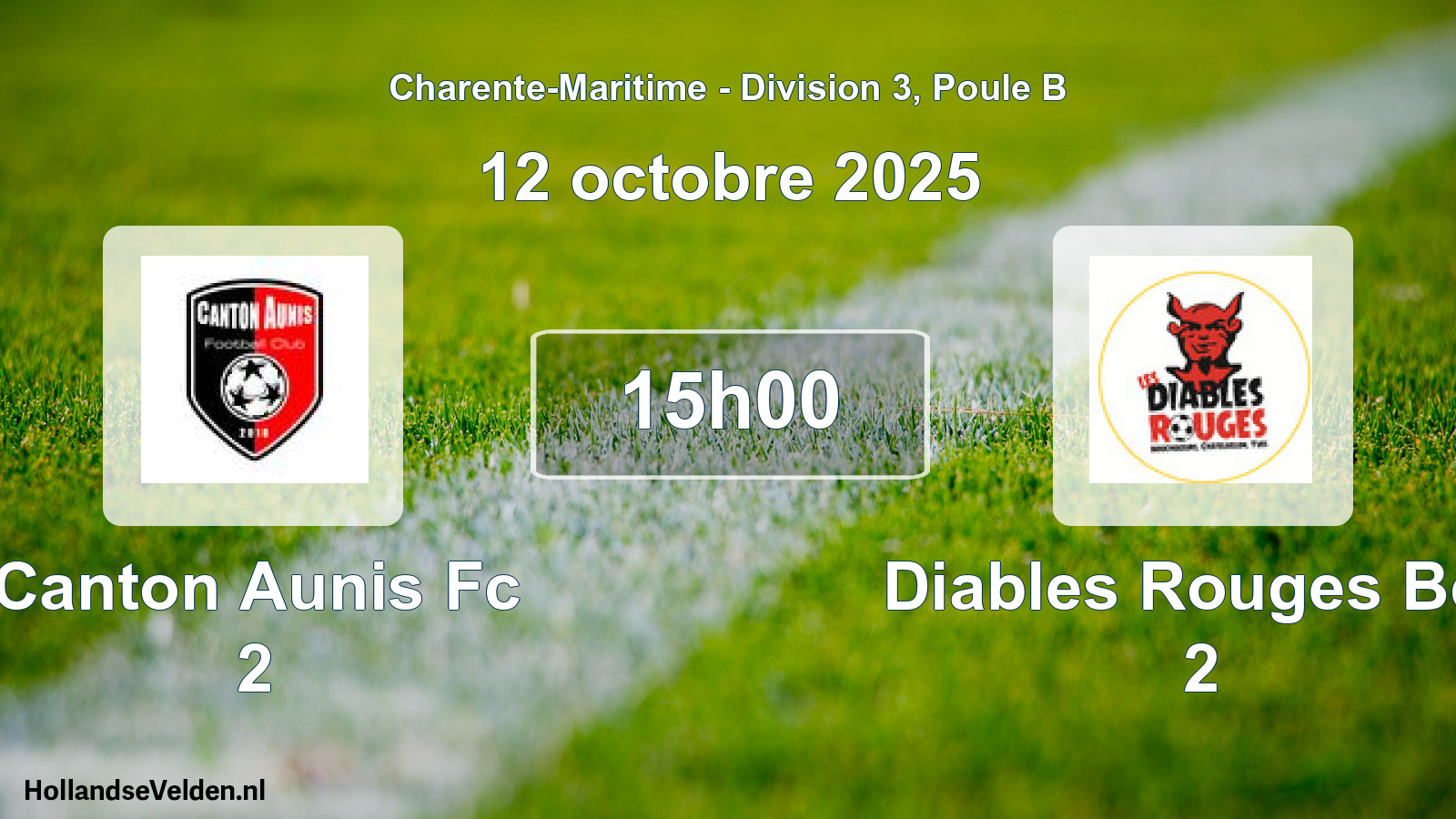 Geplande wedstrijd: Canton Aunis Fc 2 - Diables Rouges Bcy 2 (12 oktober 2025)