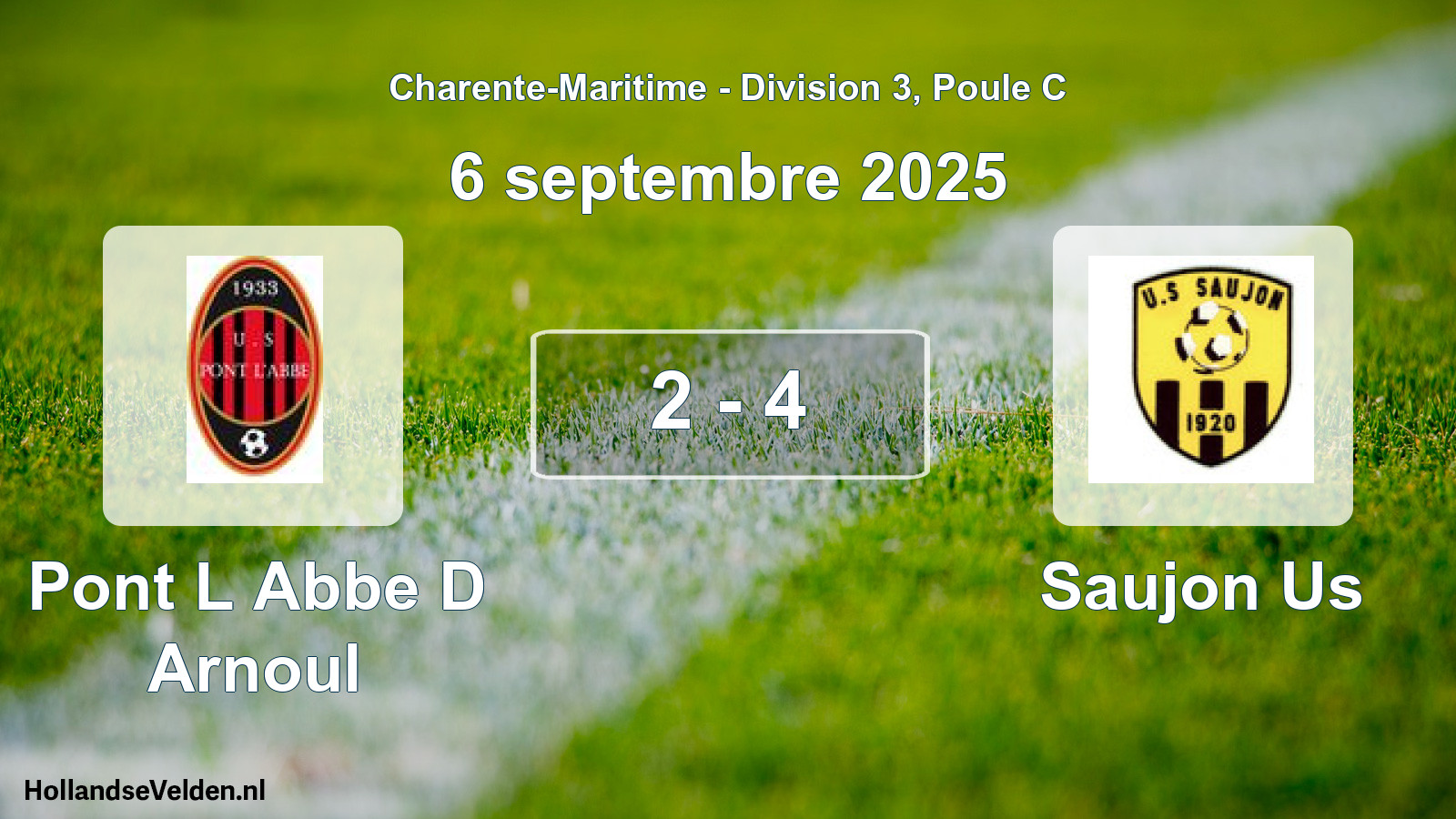 Gespeelde wedstrijd: Pont L Abbe D Arnoul - Saujon Us 2 - 4 (6 septembre 2025)
