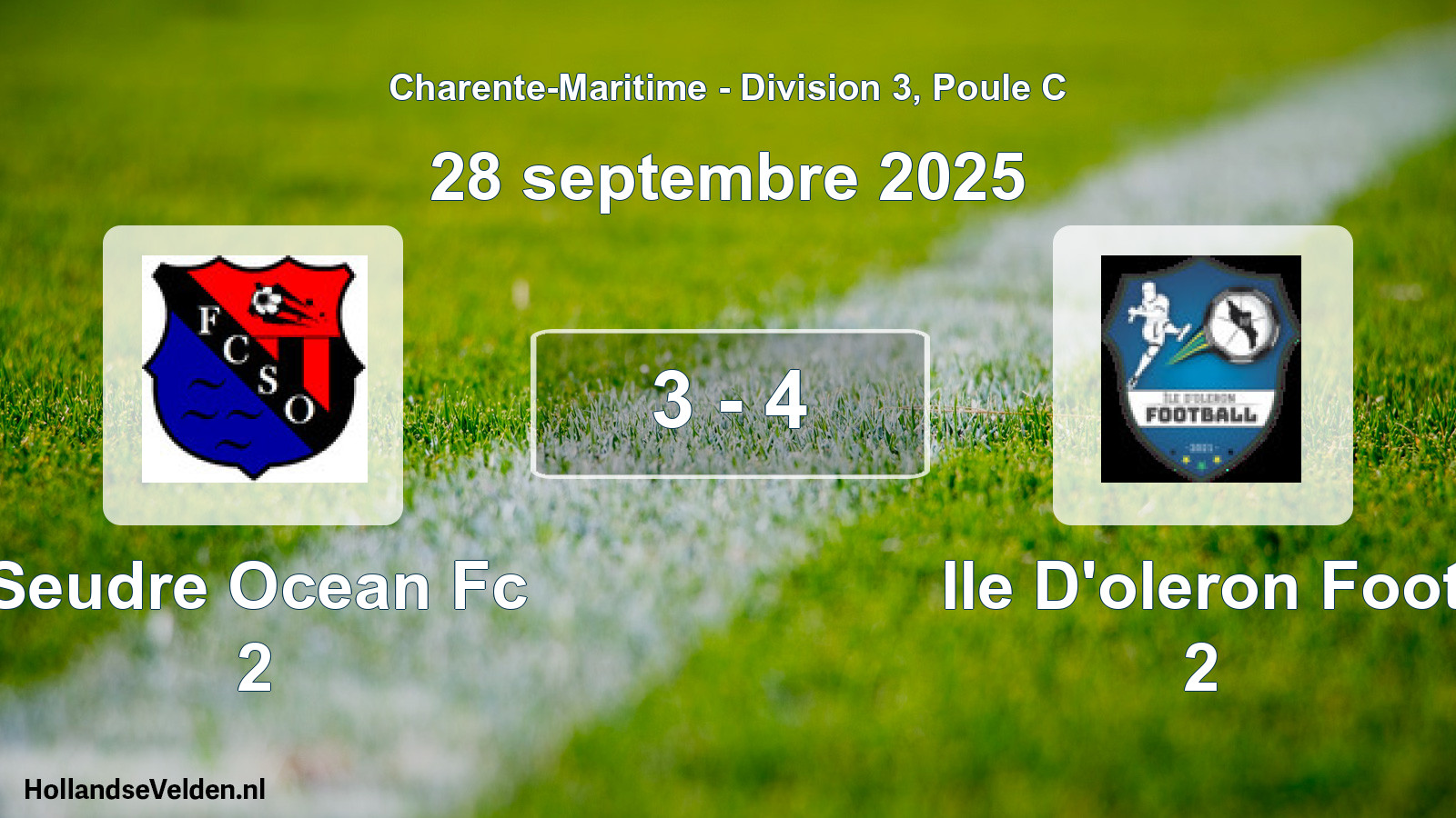 Gespeelde wedstrijd: Seudre Ocean Fc 2 - Ile D'oleron Foot 2 3 - 4 (28 septembre 2025)