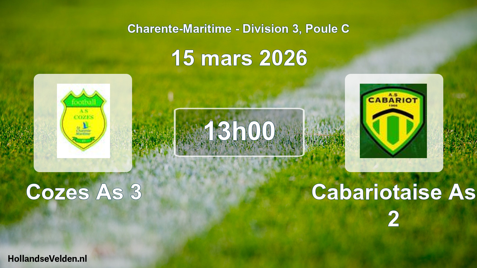 Geplande wedstrijd: Cozes As 3 - Cabariotaise As 2 (15 maart 2026)