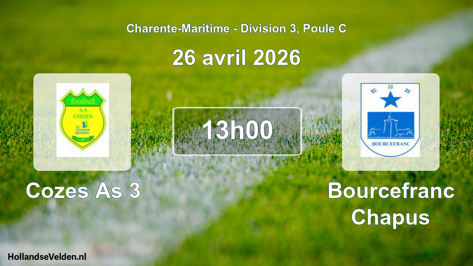 Geplande wedstrijd: Cozes As 3 - Bourcefranc Chapus (26 april 2026)