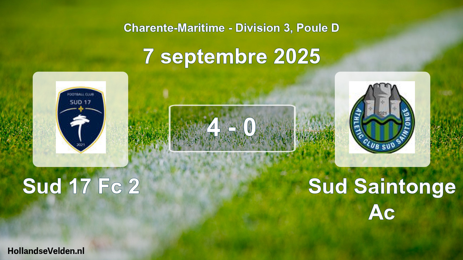 Total number of matches played: Sud 17 Fc 2 - Sud Saintonge Ac 4 - 0 (7 September 2025)