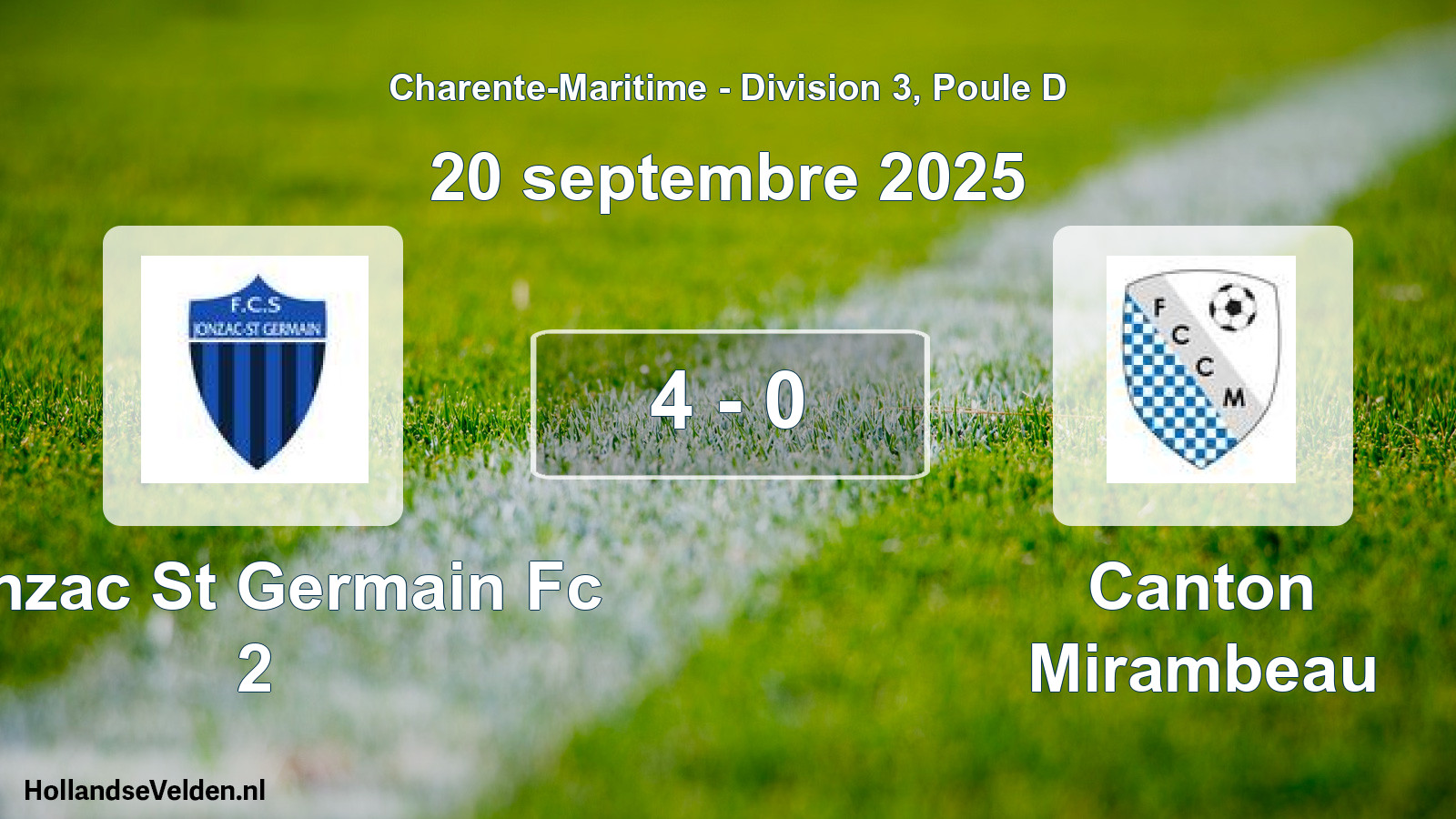 Gespeelde wedstrijd: Jonzac St Germain Fc 2 - Canton Mirambeau 4 - 0 (20 september 2025)
