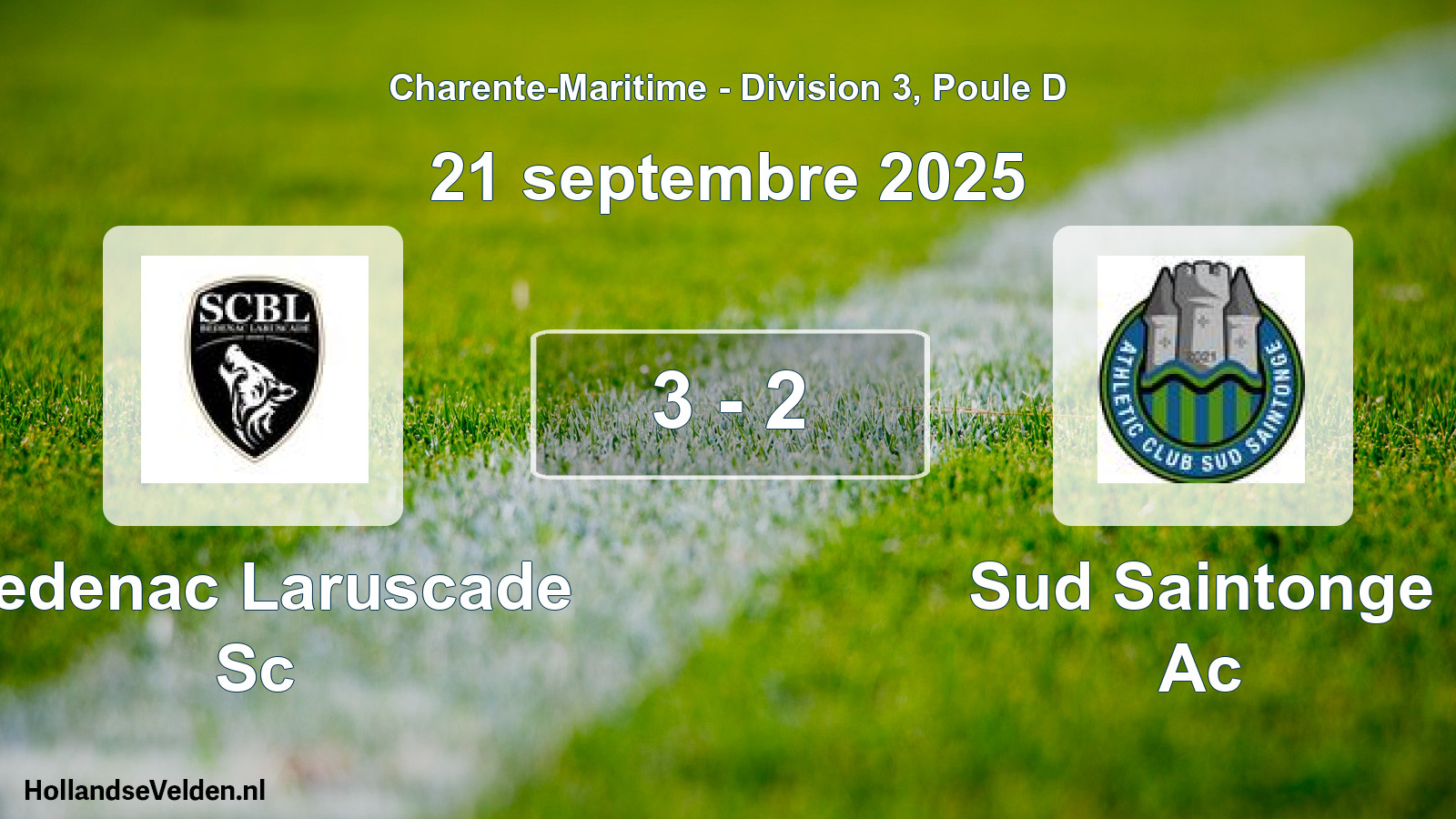 Gespeelde wedstrijd: Bedenac Laruscade Sc - Sud Saintonge Ac 3 - 2 (21 septembre 2025)