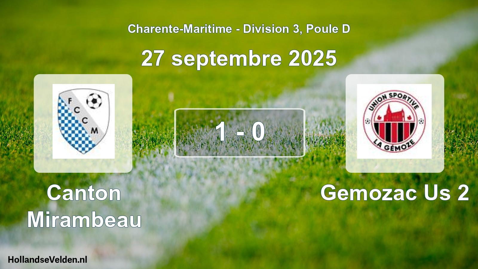 Gespeelde wedstrijd: Canton Mirambeau - Gemozac Us 2 1 - 0 (27 september 2025)