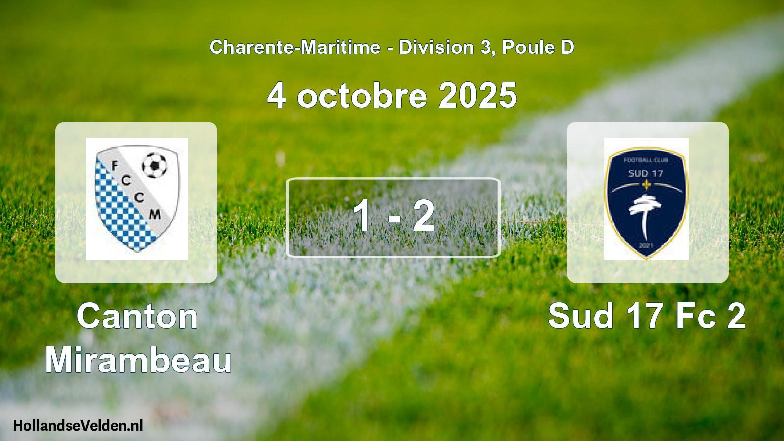 Gespeelde wedstrijd: Canton Mirambeau - Sud 17 Fc 2 1 - 2 (4 octobre 2025)