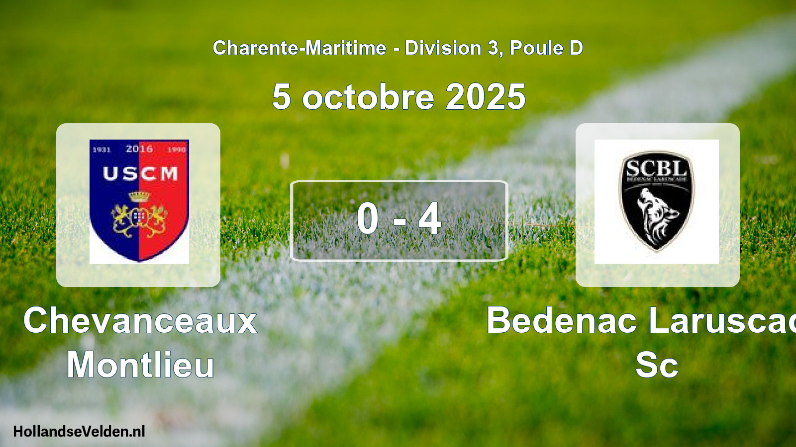 Gespeelde wedstrijd: Chevanceaux Montlieu - Bedenac Laruscade Sc 0 - 4 (5 octobre 2025)