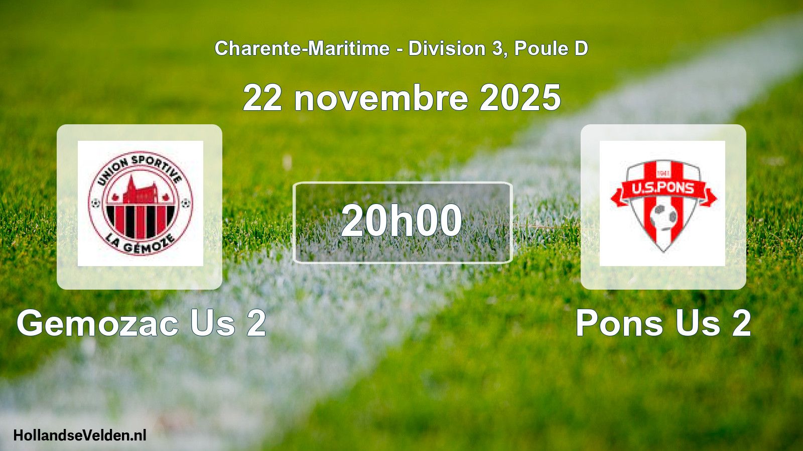 Geplande wedstrijd: Gemozac Us 2 - Pons Us 2 (22 novembre 2025)