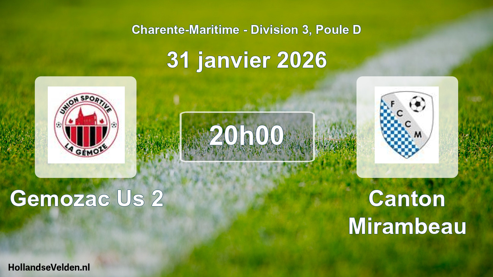 Geplande wedstrijd: Gemozac Us 2 - Canton Mirambeau (31 januari 2026)