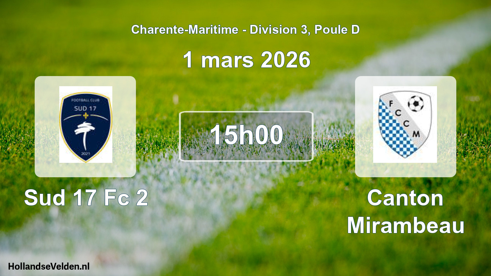 Geplande wedstrijd: Sud 17 Fc 2 - Canton Mirambeau (1 mars 2026)