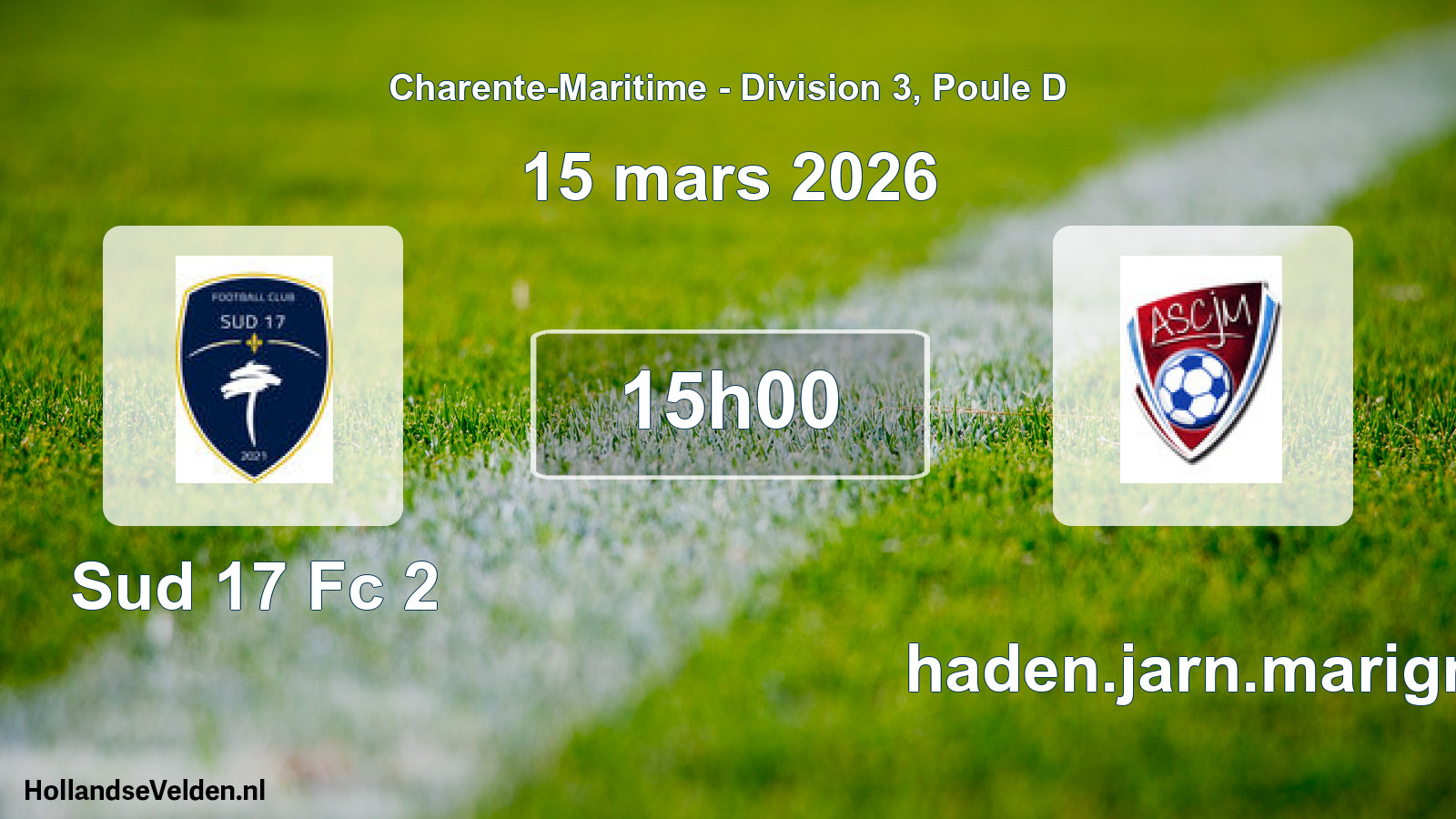 Geplande wedstrijd: Sud 17 Fc 2 - Chaden.jarn.marign. (15 maart 2026)