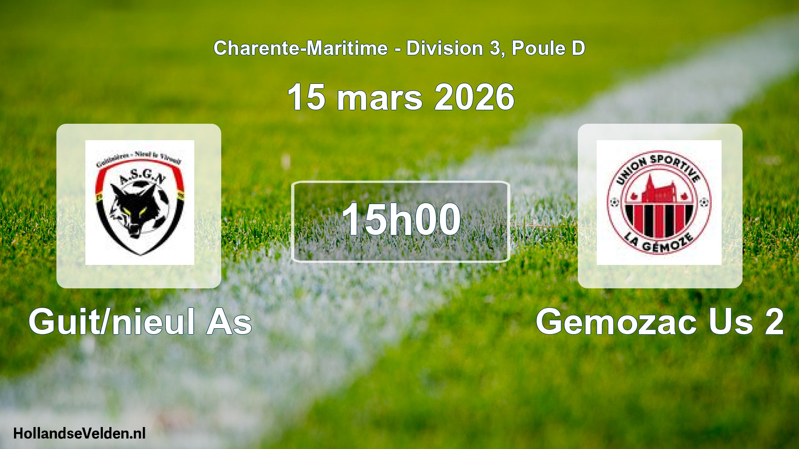 Geplande wedstrijd: Guit/nieul As - Gemozac Us 2 (15 mars 2026)