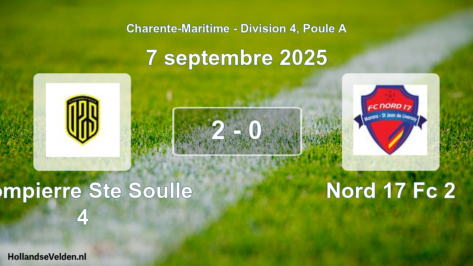 Gespeelde wedstrijd: Dompierre Ste Soulle 4 - Nord 17 Fc 2 2 - 0 (7 septembre 2025)