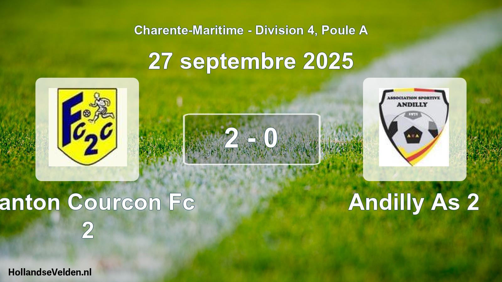Gespeelde wedstrijd: Canton Courcon Fc 2 - Andilly As 2 2 - 0 (27 septembre 2025)
