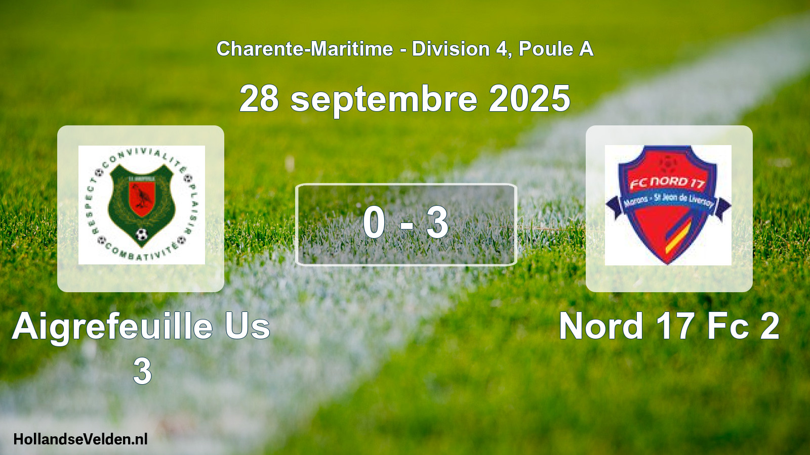 Gespeelde wedstrijd: Aigrefeuille Us 3 - Nord 17 Fc 2 0 - 3 (28 septembre 2025)