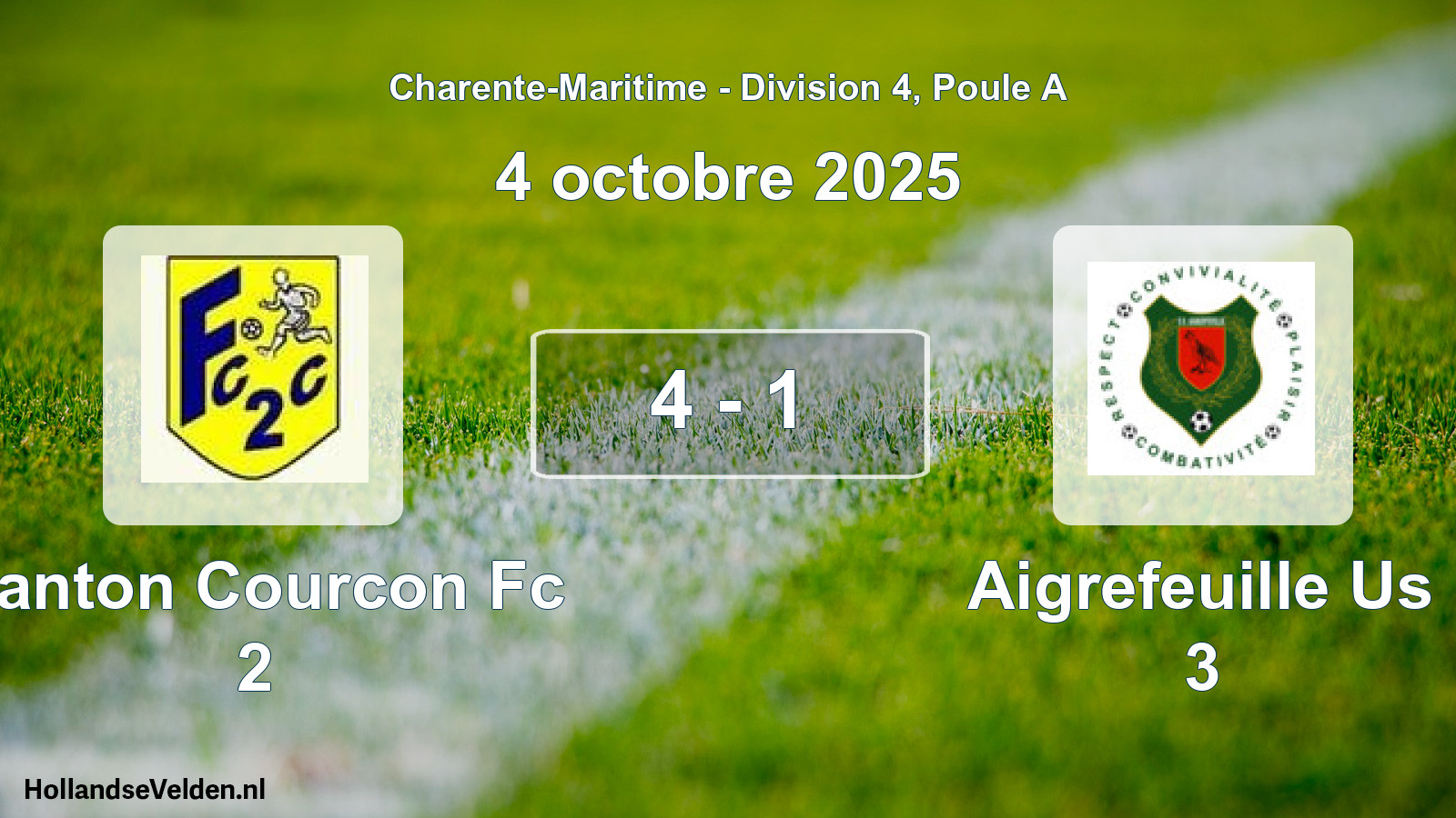 Total number of matches played: Canton Courcon Fc 2 - Aigrefeuille Us 3 4 - 1 (4 October 2025)