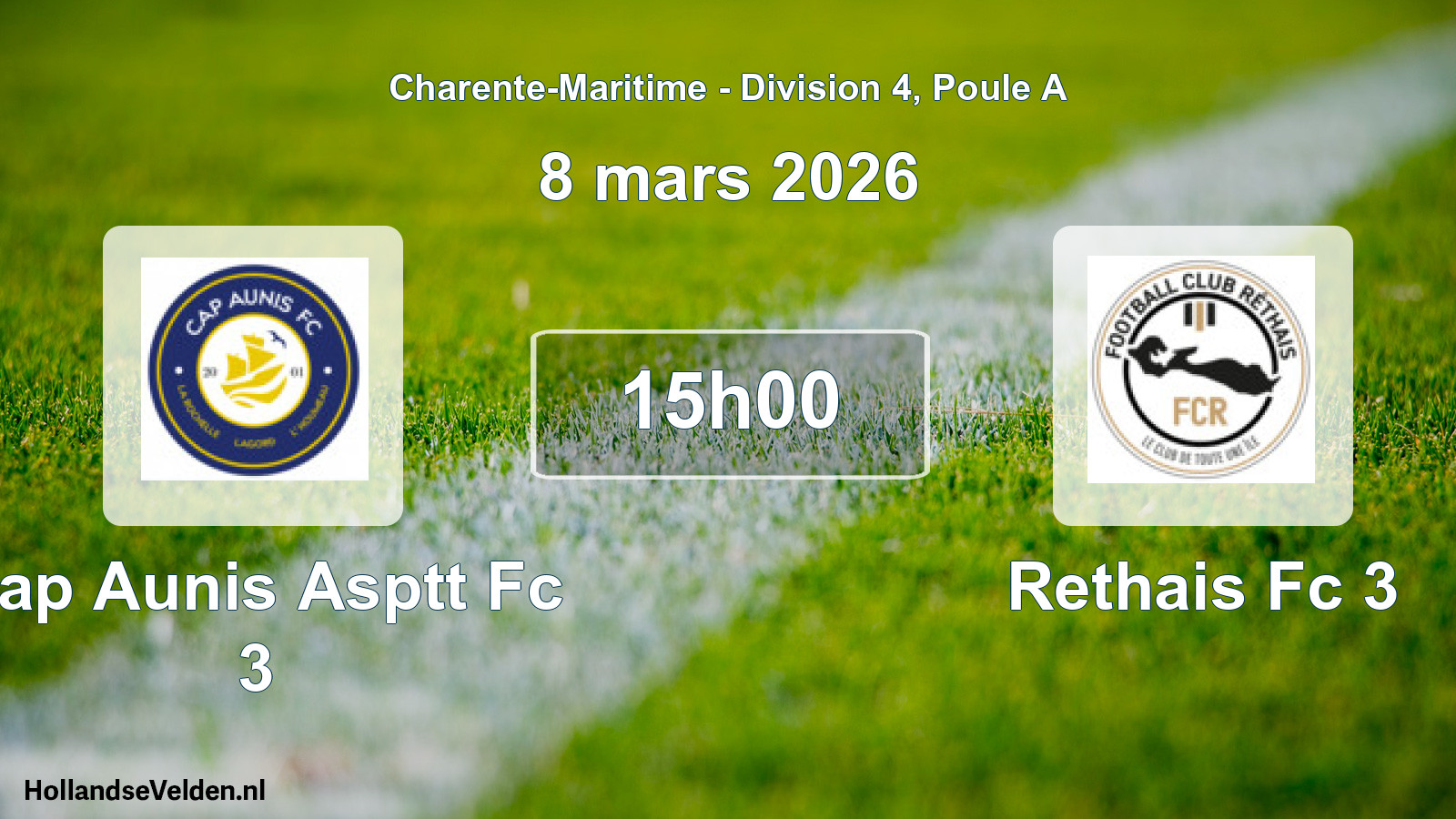 Geplande wedstrijd: Cap Aunis Asptt Fc 3 - Rethais Fc 3 (8 mars 2026)