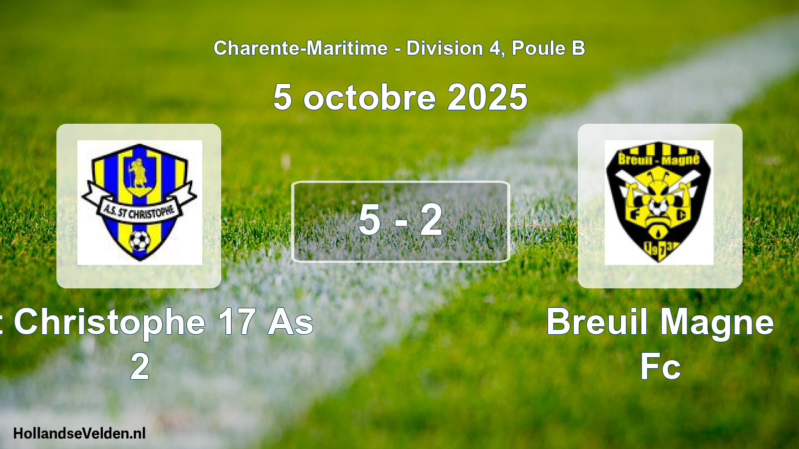 Gespeelde wedstrijd: St Christophe 17 As 2 - Breuil Magne Fc 5 - 2 (5 octobre 2025)