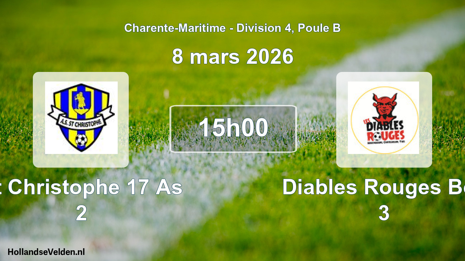 Geplande wedstrijd: St Christophe 17 As 2 - Diables Rouges Bcy 3 (8 maart 2026)