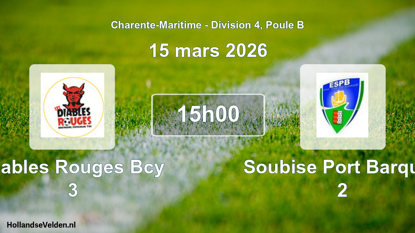 Geplande wedstrijd: Diables Rouges Bcy 3 - Soubise Port Barques 2 (15 maart 2026)