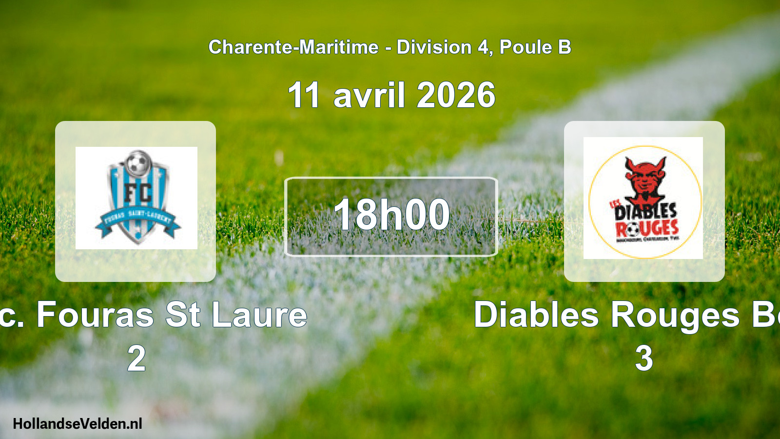 Geplande wedstrijd: F.c. Fouras St Laure 2 - Diables Rouges Bcy 3 (11 avril 2026)