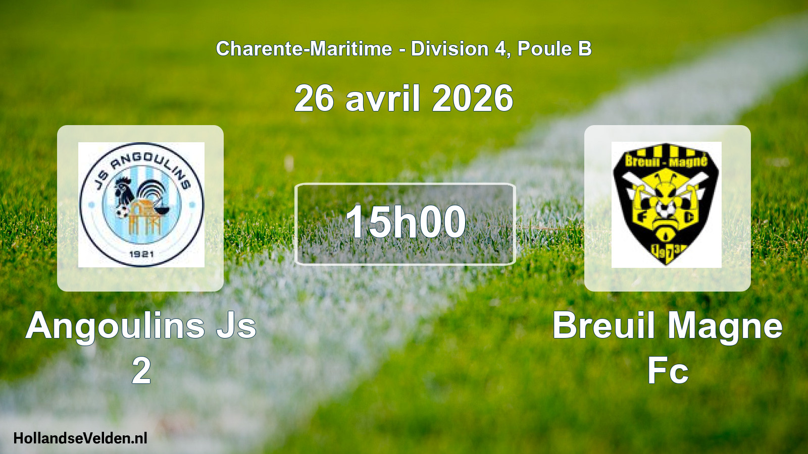 Geplande wedstrijd: Angoulins Js 2 - Breuil Magne Fc (26 avril 2026)