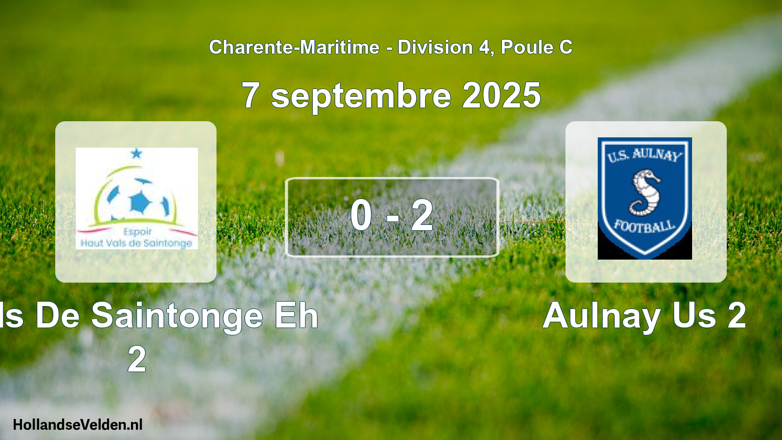 Gespeelde wedstrijd: Vals De Saintonge Eh 2 - Aulnay Us 2 0 - 2 (7 september 2025)