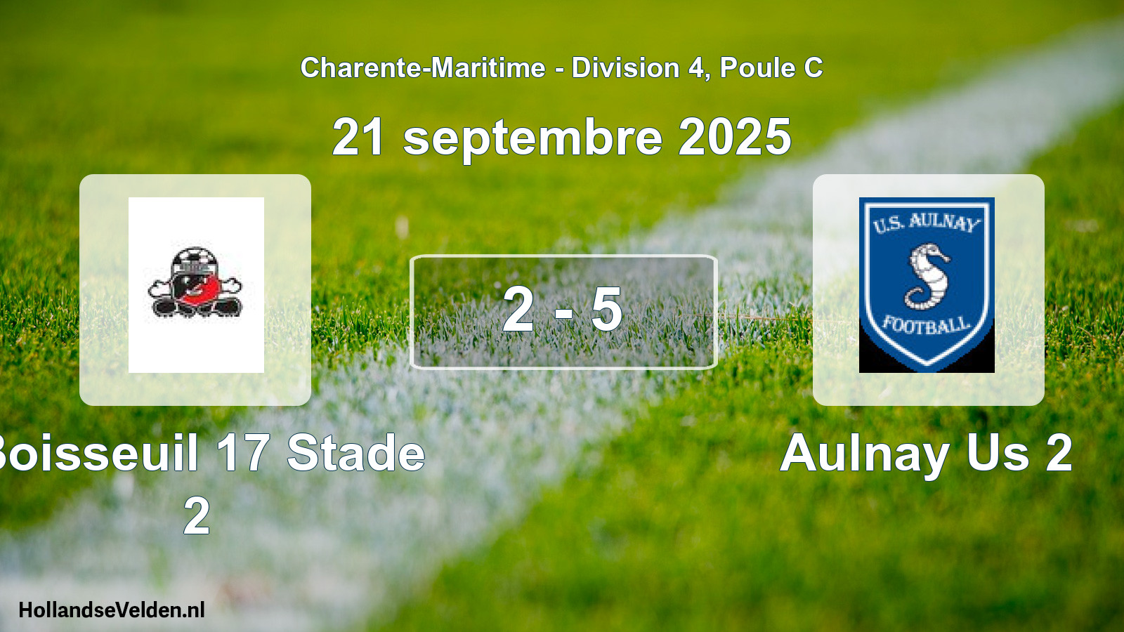 Gespeelde wedstrijd: Boisseuil 17 Stade 2 - Aulnay Us 2 2 - 5 (21 septembre 2025)