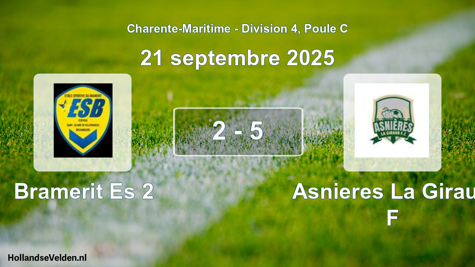 Gespeelde wedstrijd: Bramerit Es 2 - Asnieres La Giraud F 2 - 5 (21 september 2025)