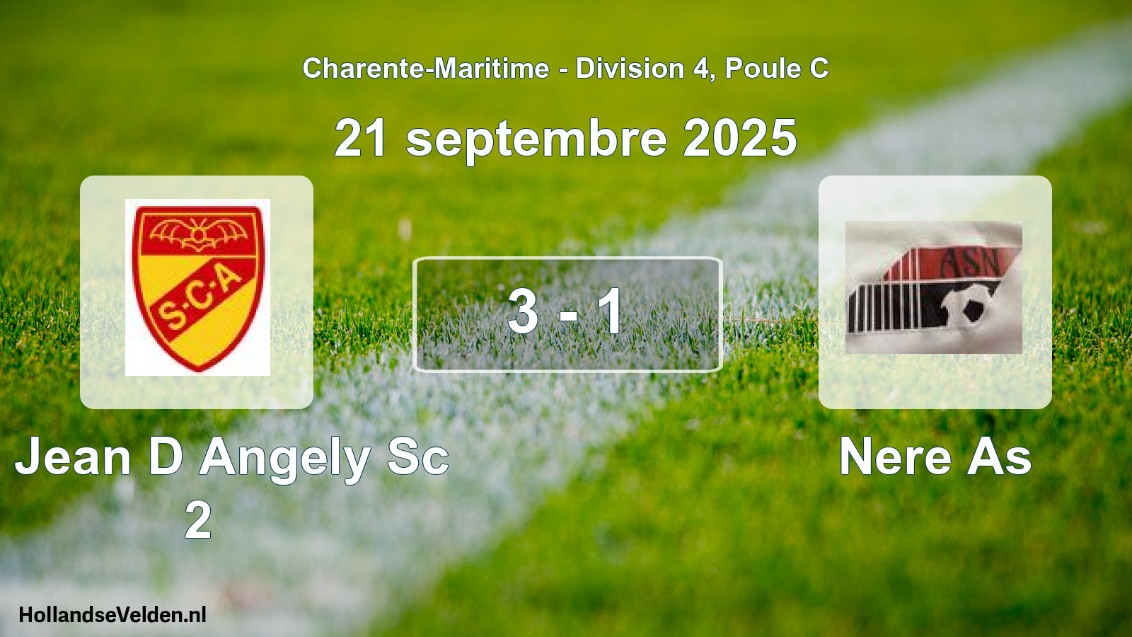 Gespeelde wedstrijd: St Jean D Angely Sc 2 - Nere As 3 - 1 (21 septembre 2025)