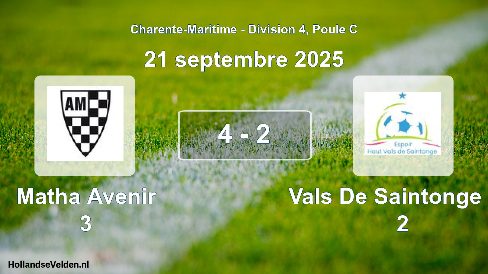 Gespeelde wedstrijd: Matha Avenir 3 - Vals De Saintonge Eh 2 4 - 2 (21 septembre 2025)