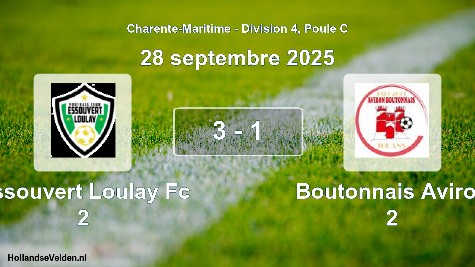 Gespeelde wedstrijd: Essouvert Loulay Fc 2 - Boutonnais Aviron 2 3 - 1 (28 septembre 2025)