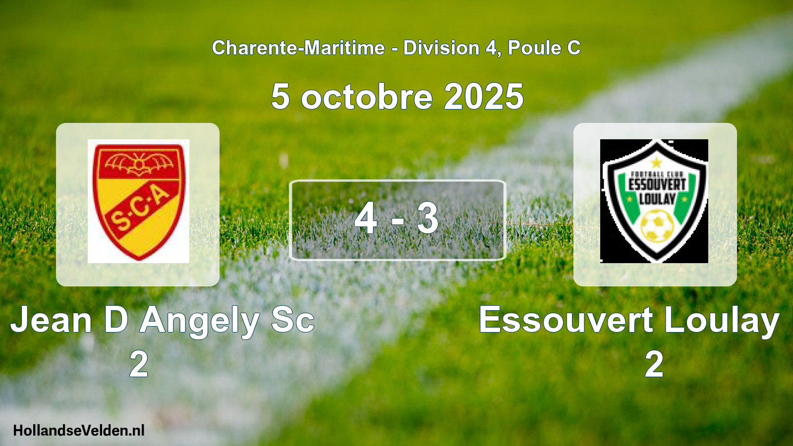 Gespeelde wedstrijd: St Jean D Angely Sc 2 - Essouvert Loulay Fc 2 4 - 3 (5 octobre 2025)