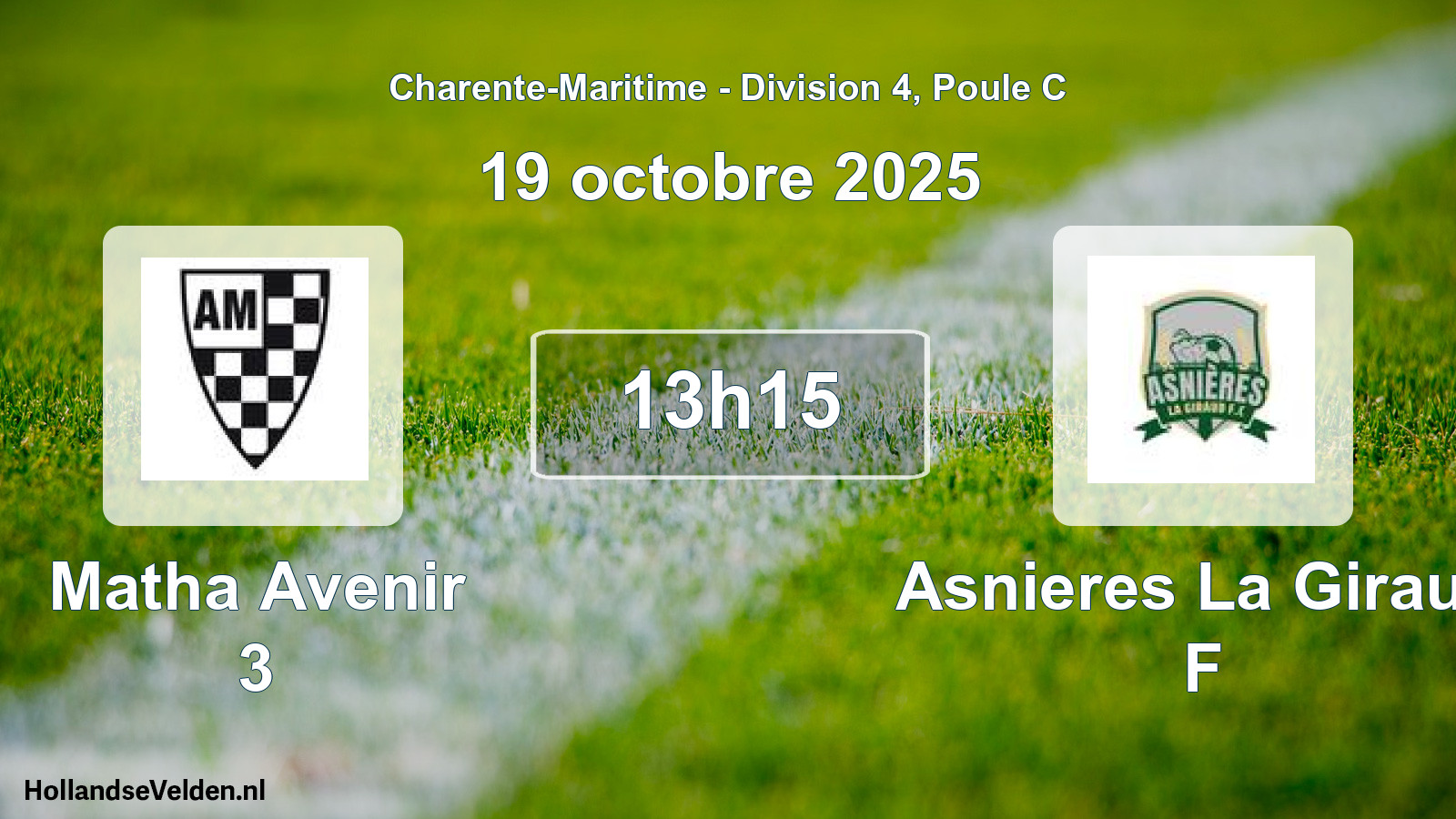 Geplande wedstrijd: Matha Avenir 3 - Asnieres La Giraud F (19 oktober 2025)