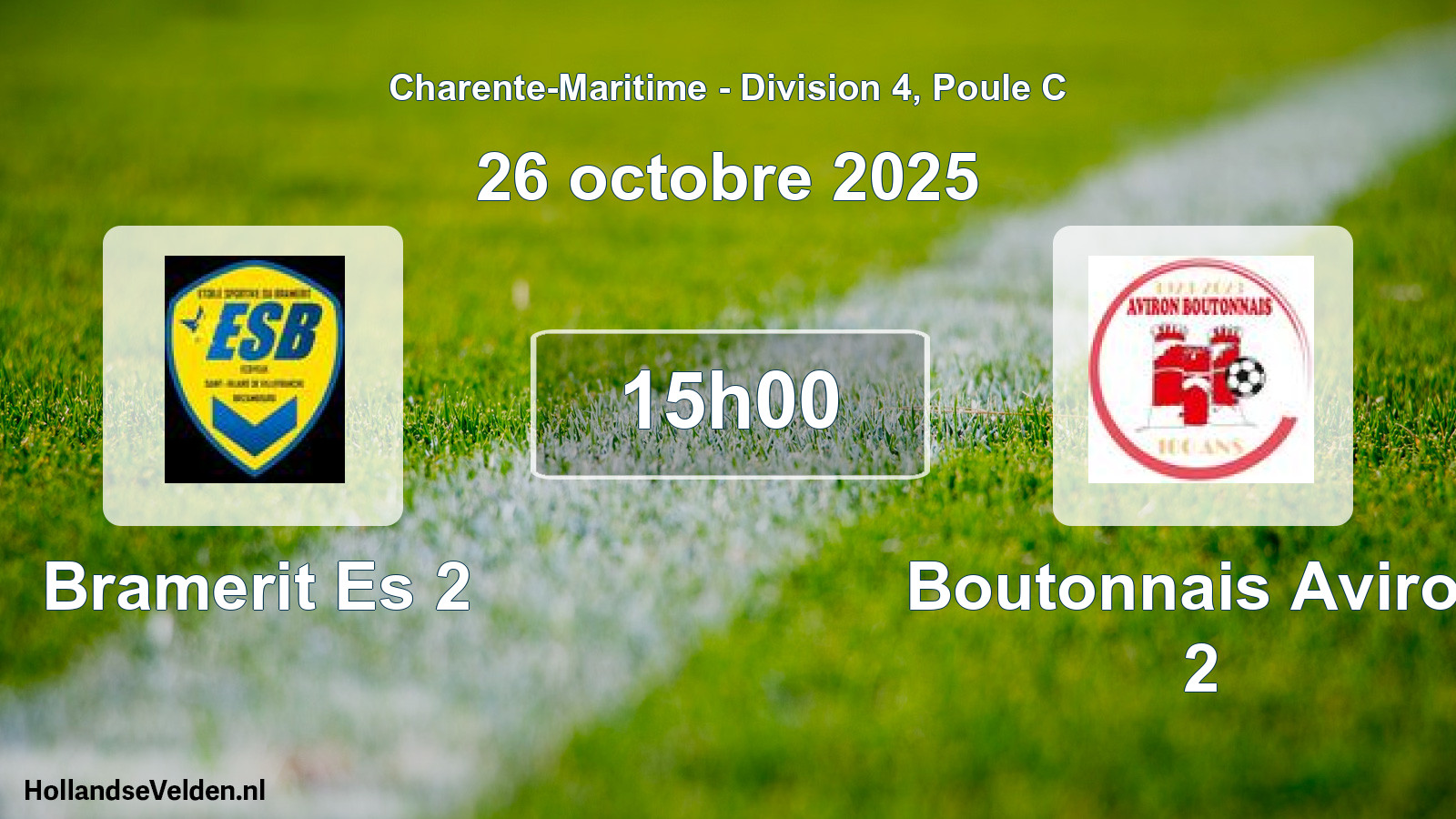 Geplande wedstrijd: Bramerit Es 2 - Boutonnais Aviron 2 (26 octobre 2025)