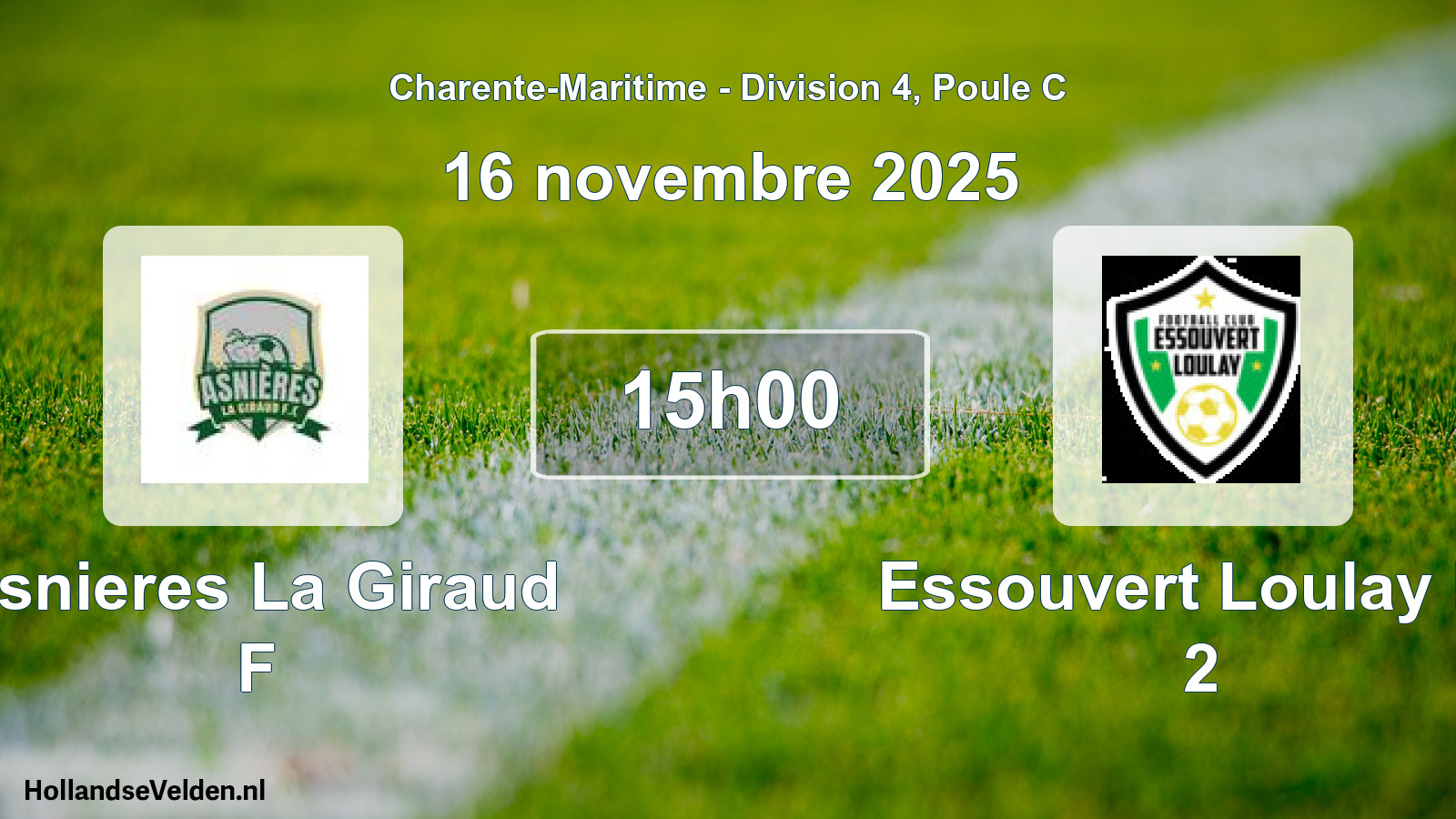 Geplande wedstrijd: Asnieres La Giraud F - Essouvert Loulay Fc 2 (16 november 2025)
