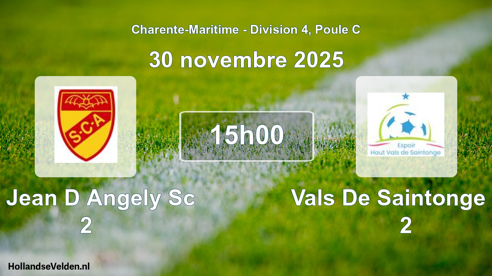 Geplande wedstrijd: St Jean D Angely Sc 2 - Vals De Saintonge Eh 2 (30 novembre 2025)