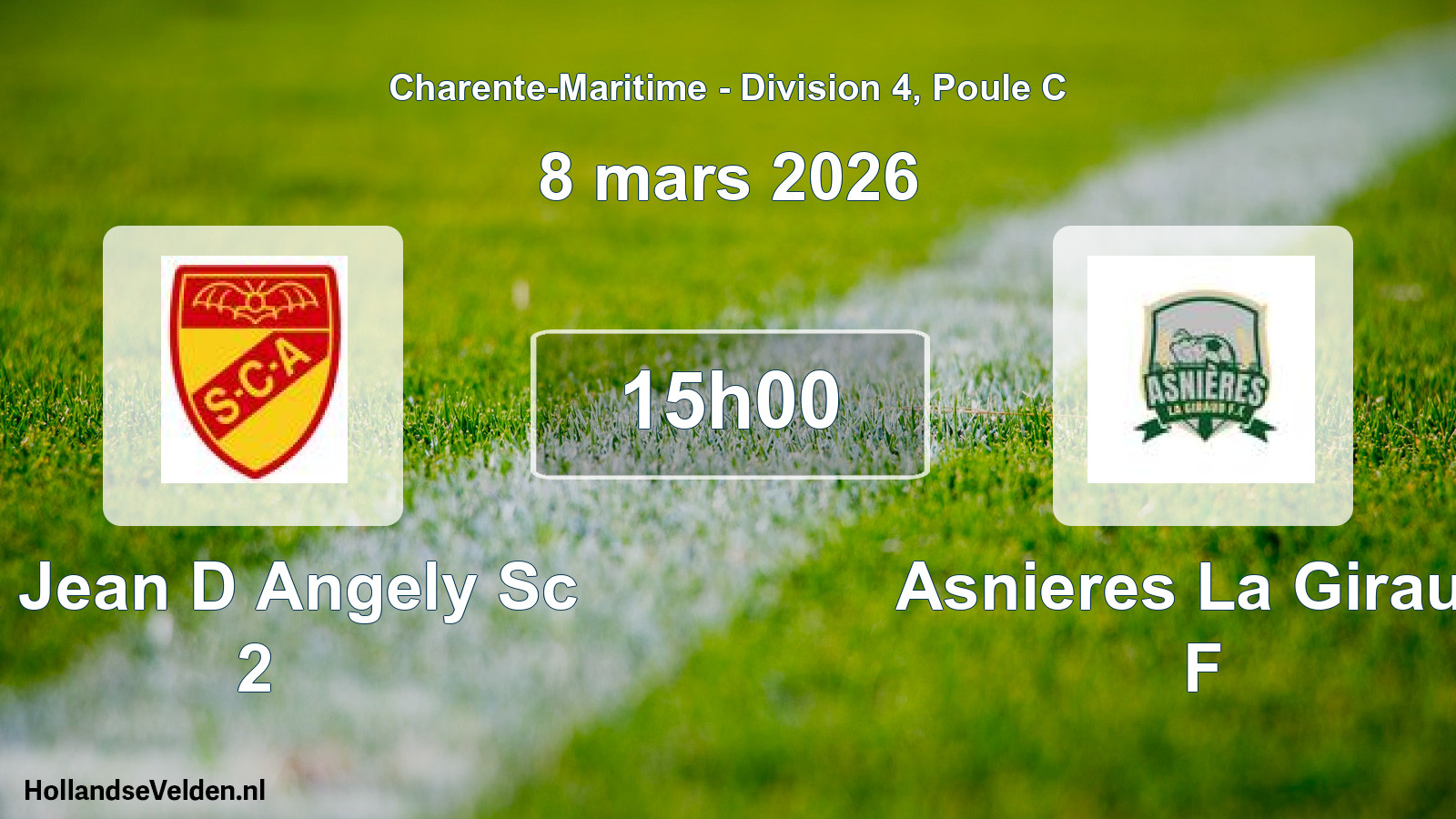 Geplande wedstrijd: St Jean D Angely Sc 2 - Asnieres La Giraud F (8 mars 2026)