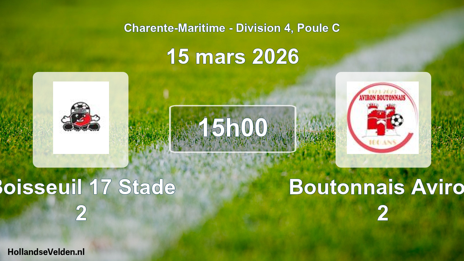Geplande wedstrijd: Boisseuil 17 Stade 2 - Boutonnais Aviron 2 (15 mars 2026)