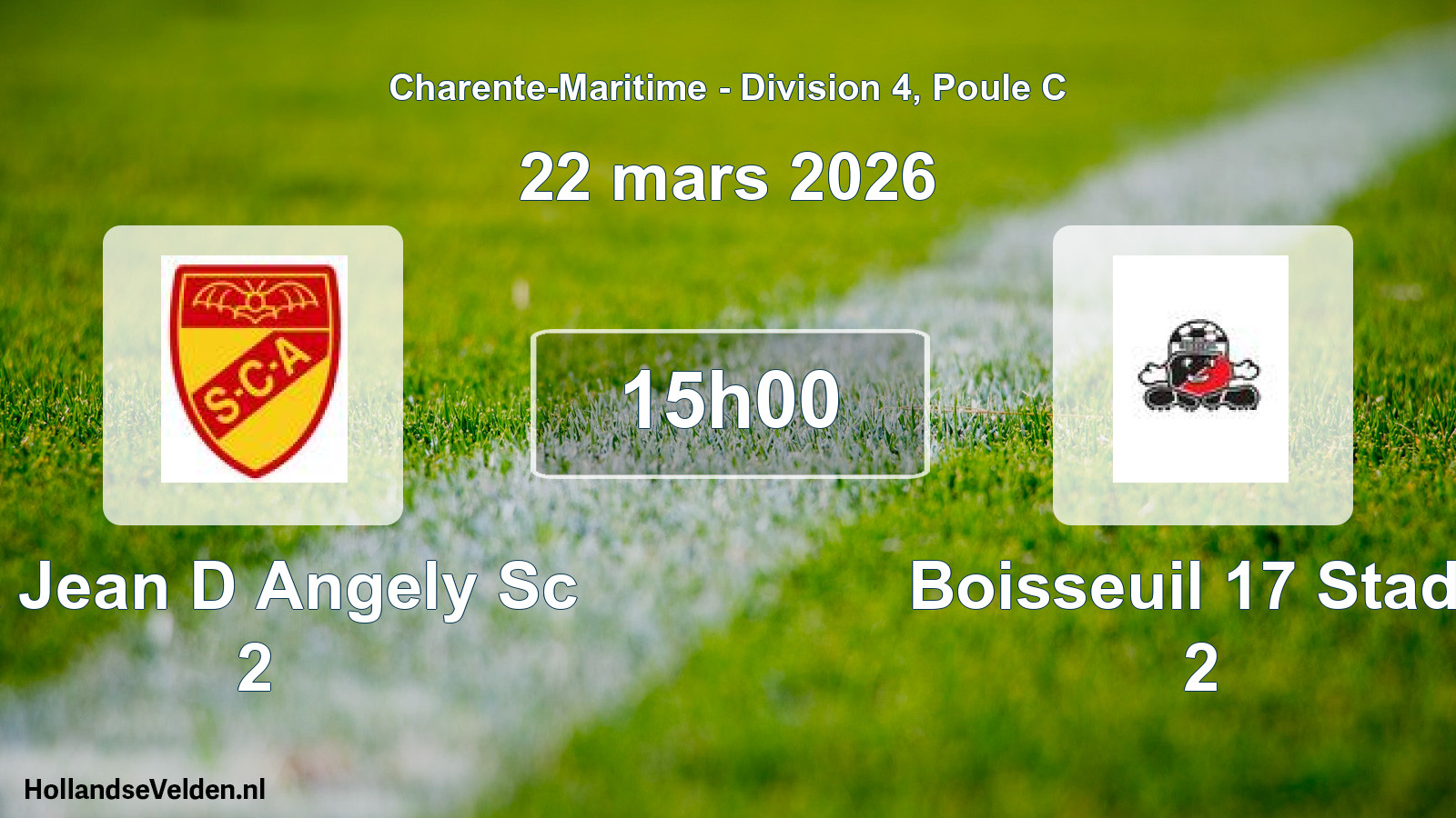 Geplande wedstrijd: St Jean D Angely Sc 2 - Boisseuil 17 Stade 2 (22 mars 2026)