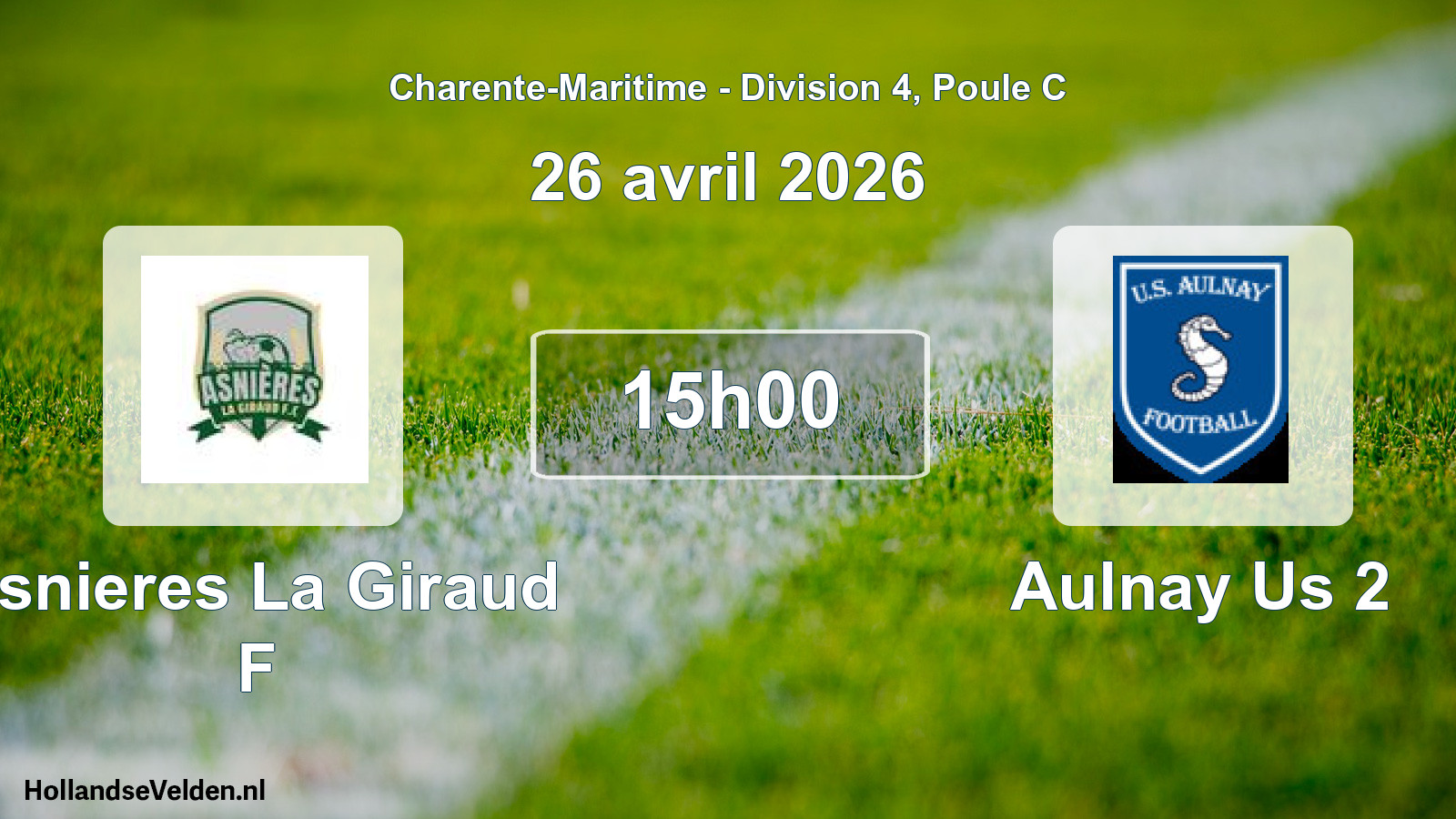 Geplande wedstrijd: Asnieres La Giraud F - Aulnay Us 2 (26 april 2026)