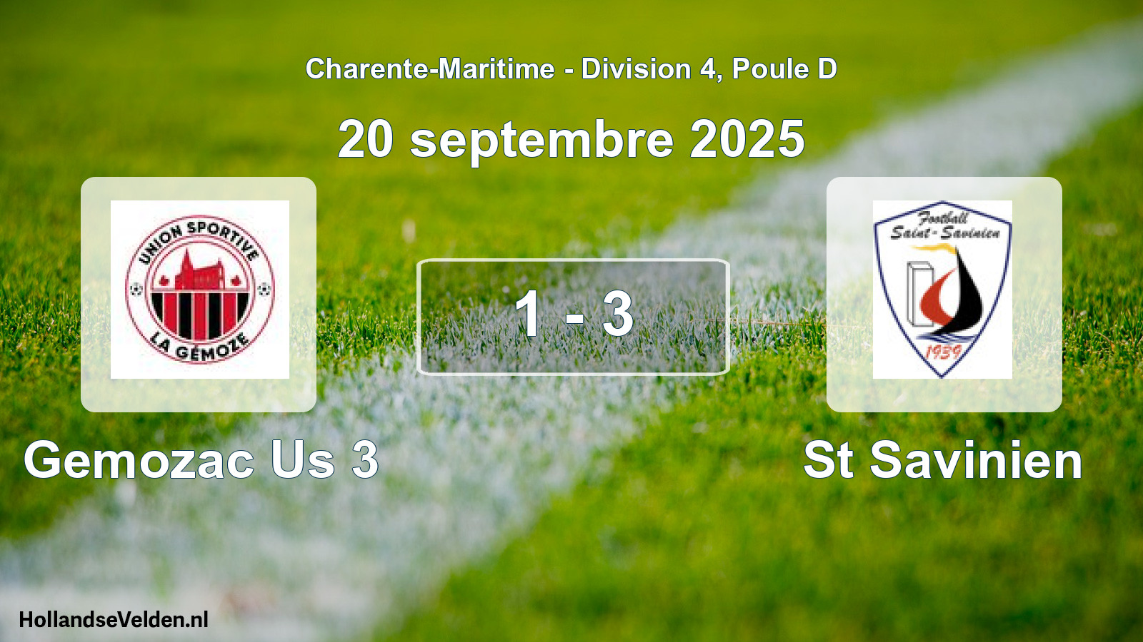 Gespeelde wedstrijd: Gemozac Us 3 - St Savinien 1 - 3 (20 septembre 2025)