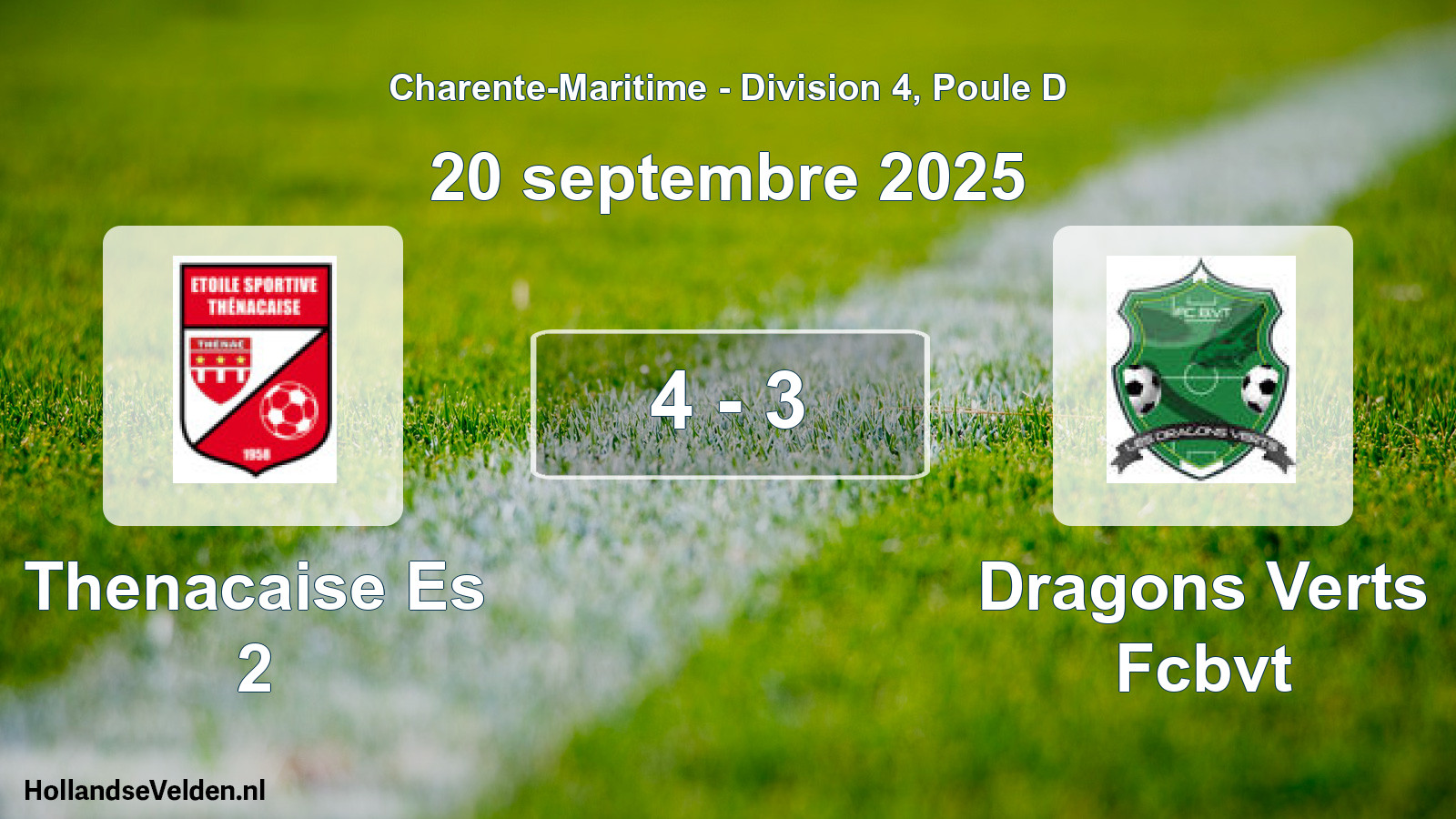 Gespeelde wedstrijd: Thenacaise Es 2 - Dragons Verts Fcbvt 4 - 3 (20 septembre 2025)
